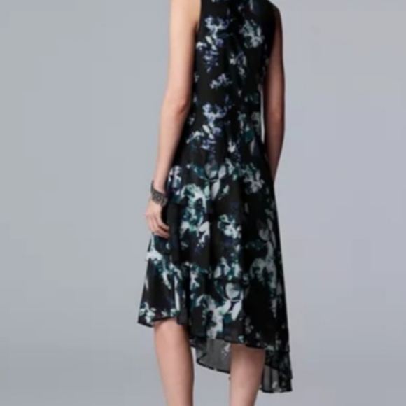 Simply Vera Wang Assymetrical Ruffle Black Blue Print Spring Dress Lined Small - Picture 2 of 5